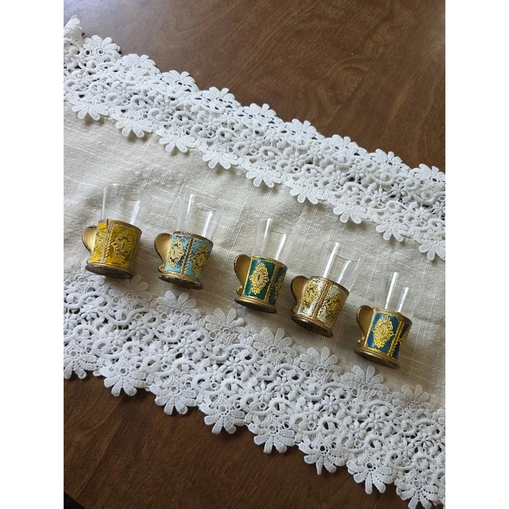 Vintage Florentine Style Miniature Glass Set with plastic Resin Holders 5pc